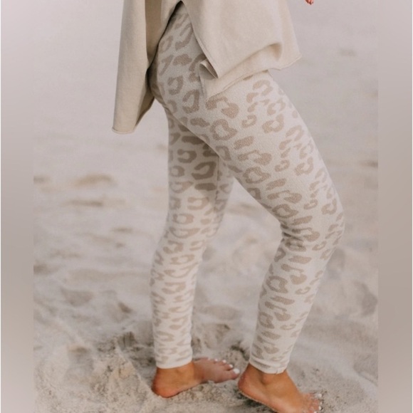 Barefoot Dreams Leggings CozyChic Ultra Lite Leopard Cream-Stone Loungewear Cozy - Picture 3 of 15